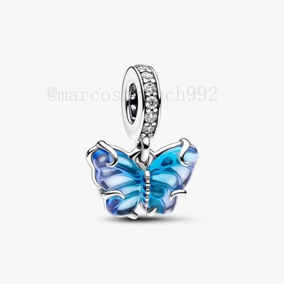 Pandora Blue Murano Glass Butterfly Dangle Charm - Picture 1 of 6